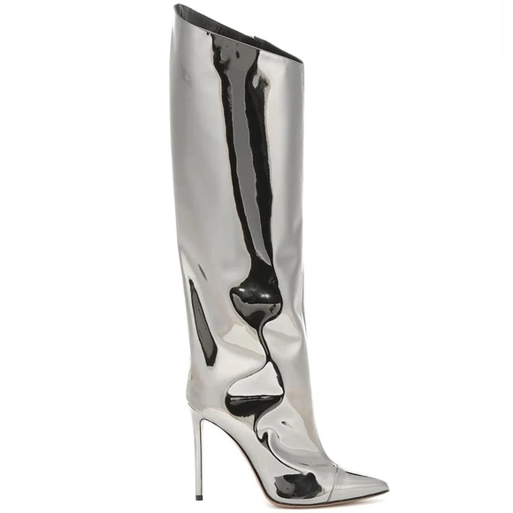 Pointed Toe Metallic High Heeled Boots - Picture 2 of 3